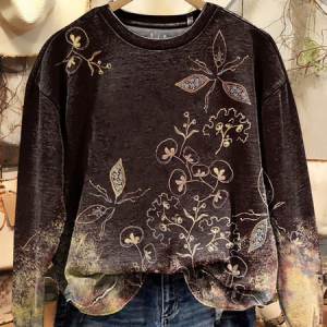 Women Floral Crew Neck Printing Casual Spring/Fall Long Sleeve Sweatshirt, JustFashionNow Sweatshirts & Hoodies, color:Brown|size:3XL,