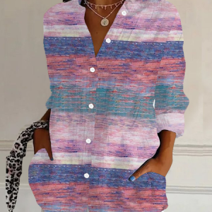 Shirt Collar Regular Sleeve Long Sleeve Abstract Stripes Buckle Regular Loose Button Up Shirt Shirt For Women, Shirts, color:Pink|size:XXL, catalog Noracora shop