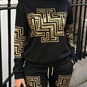 Casual Geometric Printing Turtleneck Sweatshirt, Hoodies and Sweatshirts, color:Black|size:XXL, Stylewe