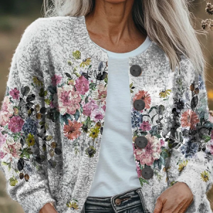 Women Floral Long Sleeve Comfy Vintage Printing Cardigan, Cardigans, color:Gray|size:5XL, catalog Noracora shop