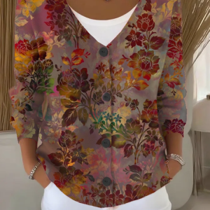 Women Floral Long Sleeve V Neck Casual Spring/Fall Cardigan Outerwear, JustFashionNow Cardigans, color:As Picture|size:5XL,