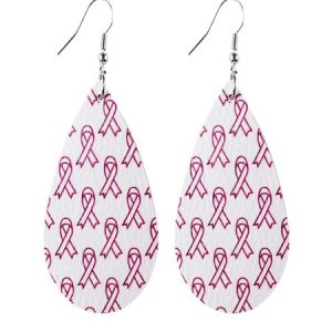Pink Ribbon Faux Leather Teardrop Earrings Women Breast Earrings, JustFashionNow Earrings, color:Color7|size:One-size,