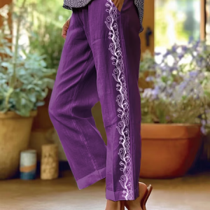 Women Floral Long Pants Casual Spring/Fall Trousers, JustFashionNow Pants, color:Purple|size:5XL,