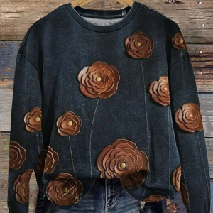 Women Floral Crew Neck Printing Casual Spring/Fall Long Sleeve Sweatshirt, JustFashionNow Sweatshirts & Hoodies, color:Purplish Blue|size:XXL,