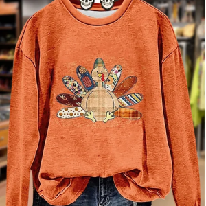 Casual Crew Neck Turkey Sweatshirt Printing, Hoodies & Sweatshirts, color:Orange|size:XXL, catalog Noracora shop