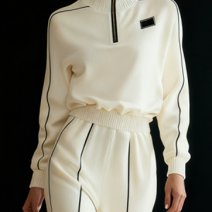 Casual Color Block Stand Collar Sweater, Pullovers, color:White|size:XXL, Stylewe
