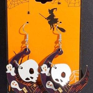 Halloween Themed Wooden Earrings Funny Cartoon Ghost Pumpkin Skull Kitten Long Pendant Party Decoration Earrings, Earring, color:Color10|size:One-size, catalog Noracora shop