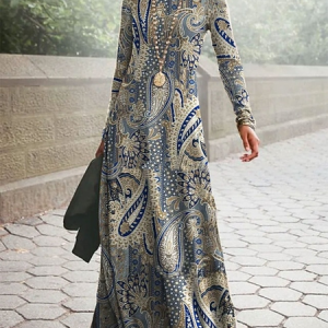 Women Paisley Spring/Fall Dress Crew Neck Long Sleeve A-Line Dress, Dresses, color:As Picture|size:4XL, catalog Noracora shop