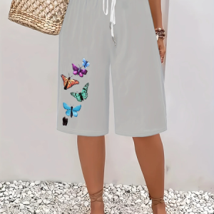 Women Butterfly Fifth Pants Pants Casual Summer Trousers, JustFashionNow Pants, color:Gray|size:XXL,