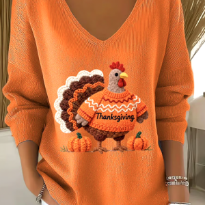 Women Cotton Animal Long Sleeve Comfy Casual Sweater, Sweaters, color:Orange|size:4XL, catalog Noracora shop