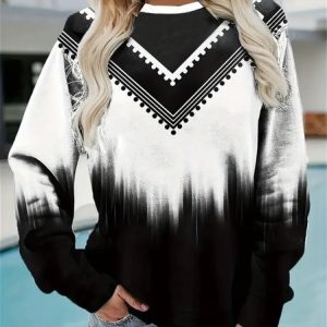 Casual Crew Neck Abstract Sweatshirt Printing, Hoodies & Sweatshirts, color:Black-white|size:XXL, catalog Noracora shop