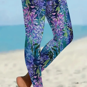 Women Floral Casual All Season Printing Long Leggings, JustFashionNow Leggings, color:Blue Purple|size:XXL,