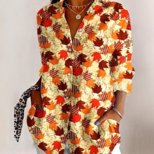 V Neck Long Sleeve Abstract Graphic Regular Micro-Elasticity Regular Fit Shirt For Women, Shirts, color:Yellow|size:4XL, catalog Noracora shop