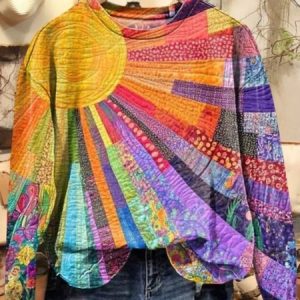 Vintage Crew Neck Color Block Sweatshirt, Hoodies & Sweatshirts, color:Multicolor|size:4XL, catalog Noracora shop