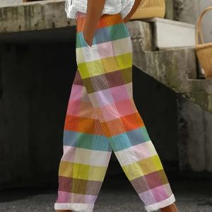 Women Plaid Long Pants Casual Spring/Fall Trousers, JustFashionNow Pants, color:As Picture|size:5XL,