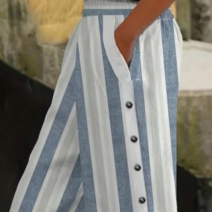 Women Striped Long Pant Casual Spring/Fall Trousers, JustFashionNow Pants, color:white-blue|size:5XL,