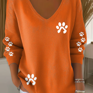 Casual Plain V Neck Long Sleeve T-shirt, Sweaters, color:Orange|size:5XL, catalog Noracora shop