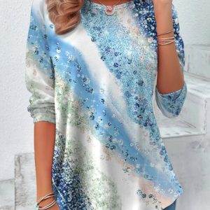 Vintage Ombre Crew Neck Long Sleeve T-shirt, T-shirts, color:Blue|size:4XL, catalog Noracora shop