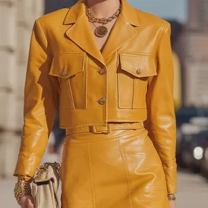 Urban Buttoned Plain Faux Leather Coat, Jackets, color:Yellow|size:XXL, Stylewe