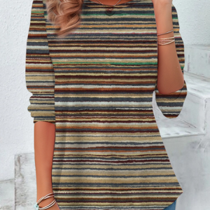 Women Striped Long Sleeve Tee T-shirt Crew Neck Casual Spring/Fall Tunic Top, JustFashionNow T-Shirts, color:As Picture|size:XXL,