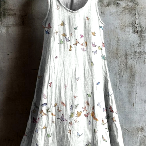 Women Floral Summer Dress Crew Neck Sleeveless A-Line Dress, Midi, color:White|size:4XL, catalog Noracora shop