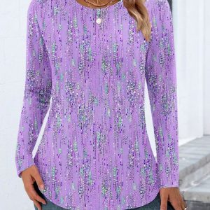 Casual Color Block Crew Neck Long Sleeve T-shirt, T-shirts, color:Purple|size:4XL, catalog Noracora shop