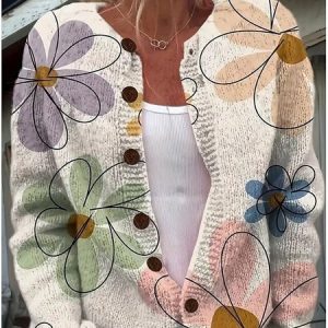Women Floral Casual Spring/Fall Wool/Knitting Cardigan, JustFashionNow Cardigans, color:As Picture|size:4XL,