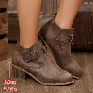 Vintage Plain Slip On Block Heel Classic Boots, Women shoes, color:Coffee|size:43, catalog Noracora shop