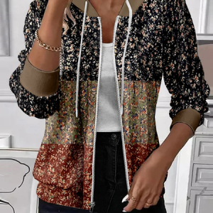 Women Spring/Fall Outerwear Casual Printing Floral Long Sleeve Hoodie Jacket, JustFashionNow Coats, color:As Picture|size:XXL,