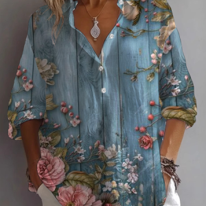 Shirt Collar Long Sleeve Ombre Printing Regular Loose Shirt For Women, Shirts, color:Blue|size:5XL, catalog Noracora shop