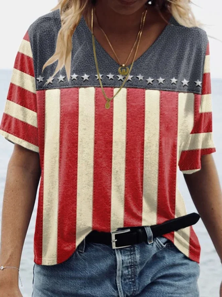 Women Independence Day (Flag) Short Sleeve Tee T-shirt V Neck Printing Casual Summer Graphic Tee Top, JustFashionNow T-Shirts, color:As Picture|size:4XL - Image 2