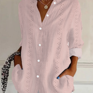 Women Abstract Long Sleeve Shirt Spring/Fall Buckle Shirt Collar Regular Sleeve Daily Casual Top, JustFashionNow Shirts, color:Pink|size:XXL,