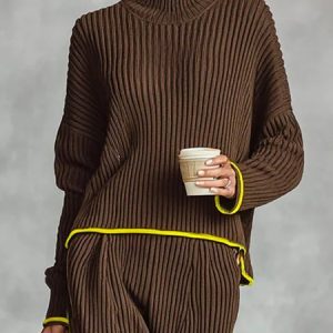 Casual Color Block Turtleneck Raglan Sleeves Sweater, Pullovers, color:Brown|size:XXL, Stylewe