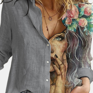 Women Floral Long Sleeve Shirt Spring/Fall Printing Stand Collar Daily Vintage Top, JustFashionNow Blouses, color:Color19|size:XXL,