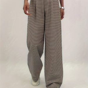 Women Houndstooth Long Pants Casual Spring/Fall Trousers, Pants, color:Black-brown|size:XXL, catalog Noracora shop