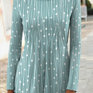 Vintage Geometric Crew Neck Long Sleeve T-shirt, T-shirts, color:Aqua blue|size:XXL, catalog Noracora shop