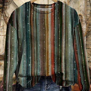 Women Striped Crew Neck Printing Casual Spring/Fall Long Sleeve Sweatshirt, JustFashionNow Sweatshirts & Hoodies, color:As Picture|size:XXL,