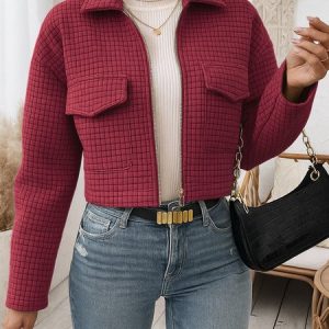 Women Spring/Fall Outerwear Casual Plain Long Sleeve Shawl Collar Jacket, Outerwear, color:Wine Red|size:3XL, catalog Noracora shop