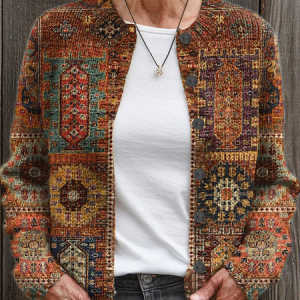 Women Abstract Long Sleeve Comfy Vintage Printing Cardigan, Cardigans, color:Brown|size:5XL, catalog Noracora shop