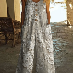 Women Floral Crew Neck Sleeveless Casual Summer Jumpsuit, JustFashionNow Jumpsuits＆Rompers, color:Apricot|size:4XL,