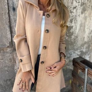 Women Spring/Fall Outerwear Casual Plain Long Sleeve Shawl Collar Jacket, Outerwear, color:Khaki|size:3XL, catalog Noracora shop