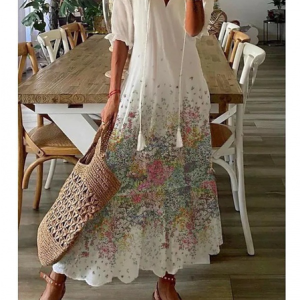 Women Geometric Summer Dress V Neck Half Sleeve Shirt Dress A-Line Dress, Dresses, color:As Picture|size:3XL, catalog Noracora shop