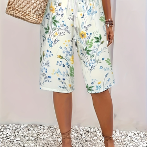 Women Floral Fifth Pants Pants Casual Summer Trousers, JustFashionNow Pants, color:White|size:XXL,