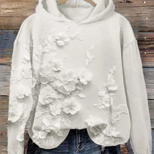Women Casual Hoodie 3D Floral Art Print Top, Hoodies & Sweatshirts, color:White|size:XS, catalog Noracora shop