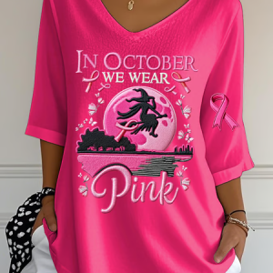 Vintage Halloween V Neck Three Quarter Sleeve T-shirt, T-shirts, color:Rose Red|size:5XL, catalog Noracora shop