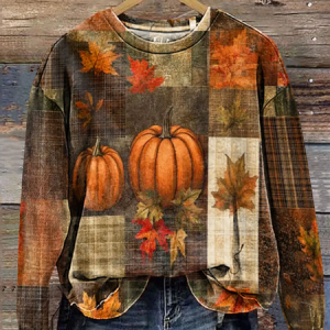 Casual Crew Neck Pumpkin Maple Leaf Printing Sweatshirt, Hoodies & Sweatshirts, color:Brown|size:XXL, catalog Noracora shop