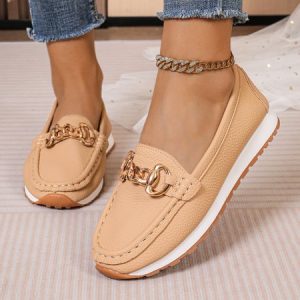Vintage Plain Slip On Flat Heel Slip On, Flats/Loafers, color:Khaki|size:43, catalog Noracora shop