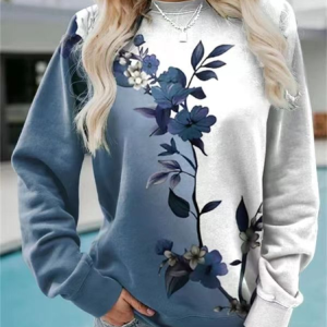 Women Floral Crew Neck Printing Casual Spring/Fall Long Sleeve Sweatshirt, JustFashionNow Sweatshirts & Hoodies, color:Blue|size:XXL,