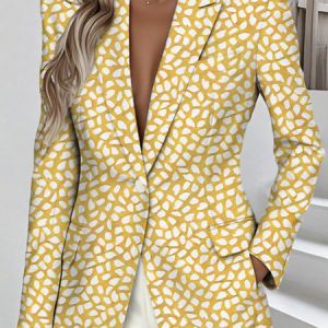 Women Geometric Spring/Fall Outerwear Simple Long Sleeve Lapel Collar Regular Blazer, Blazers, color:Yellow|size:4XL, catalog Noracora shop