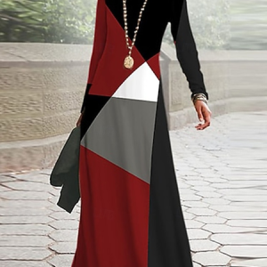 Women Geometric Spring/Fall Dress Crew Neck Long Sleeve A-Line Dress, Dresses, color:As Picture|size:4XL, catalog Noracora shop